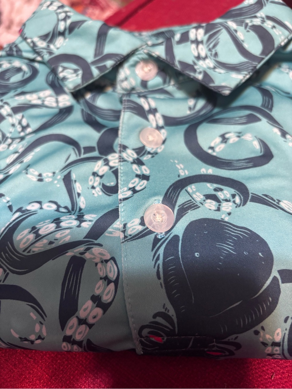 Waggle Men's Teal Octopus Print Shirt - Size Medium #golf #preppy